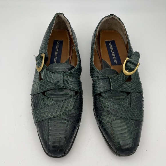 Mens Black Genuine Snake Skin Dress Shoes Slip On Loafers Giorgio Brutini 8M - Picture 1 of 7